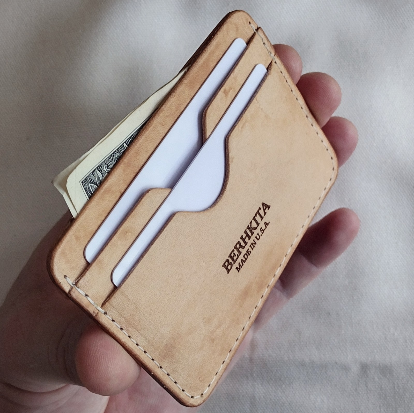 handmade natural veg tan real leather card holder 3 pocket infused with wax