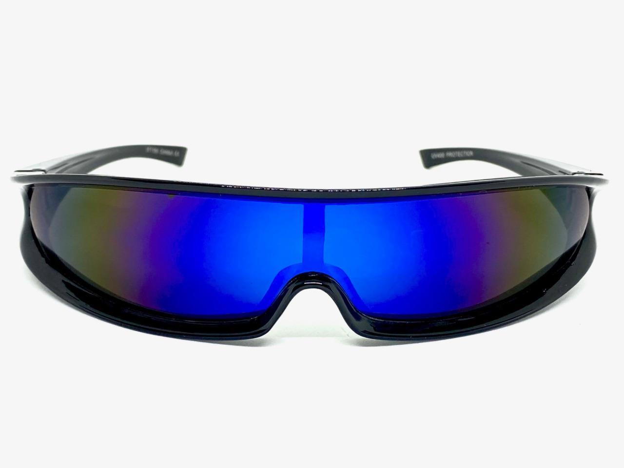SPACE ROBOT PARTY RAVE COSTUME CYCLOPS FUTURISTIC SHIELD SUN GLASSES Blue Lens