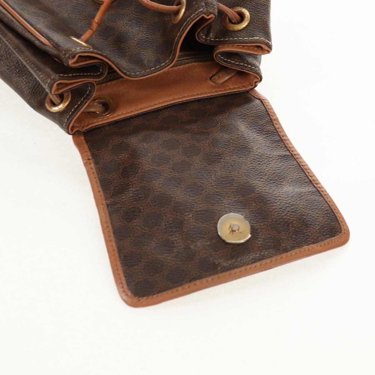 CELINE Macadam Canvas Backpack PVC Leather Brown Gold Auth bs31713