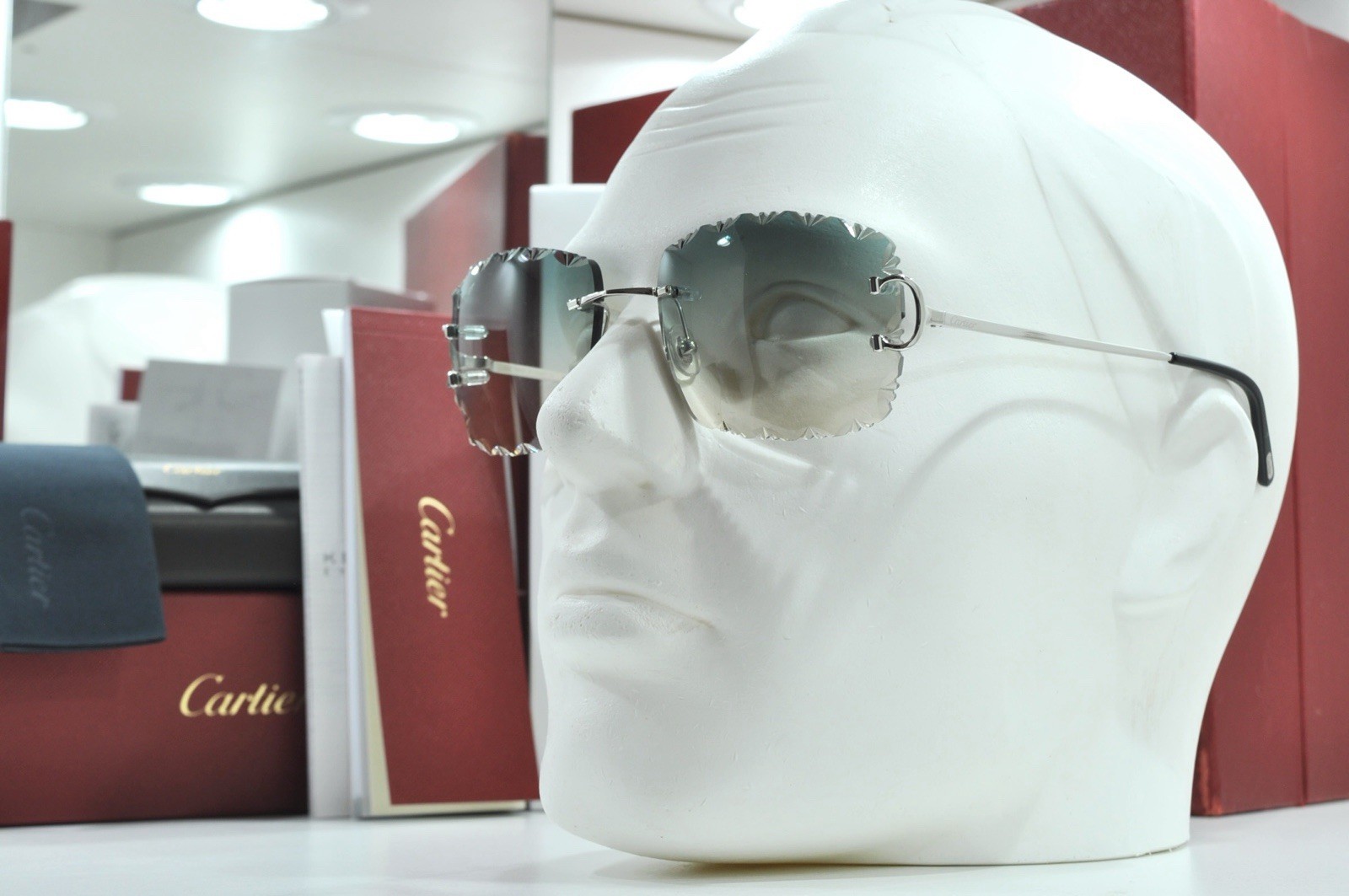 Cartier rimless sunglasses piccadilly glasses Diamond Cut BIG C silver Frame