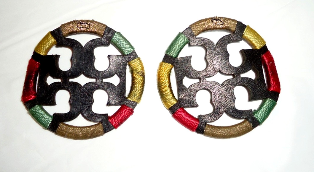 Authentic Tory Burch Emblem Logo Leather Black Colorful Accents Size-2.8 in