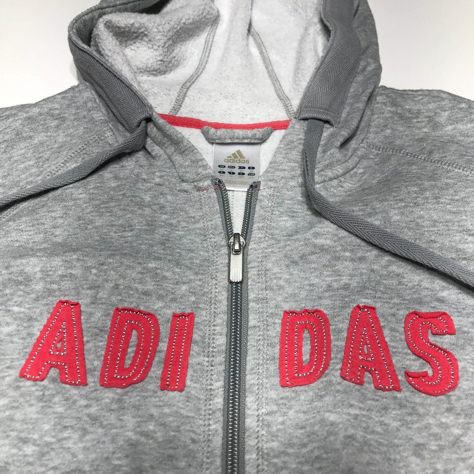Adidas Jacket Womens Size L Drawstring Hooded Full Zip Applique 2 Front Pockets