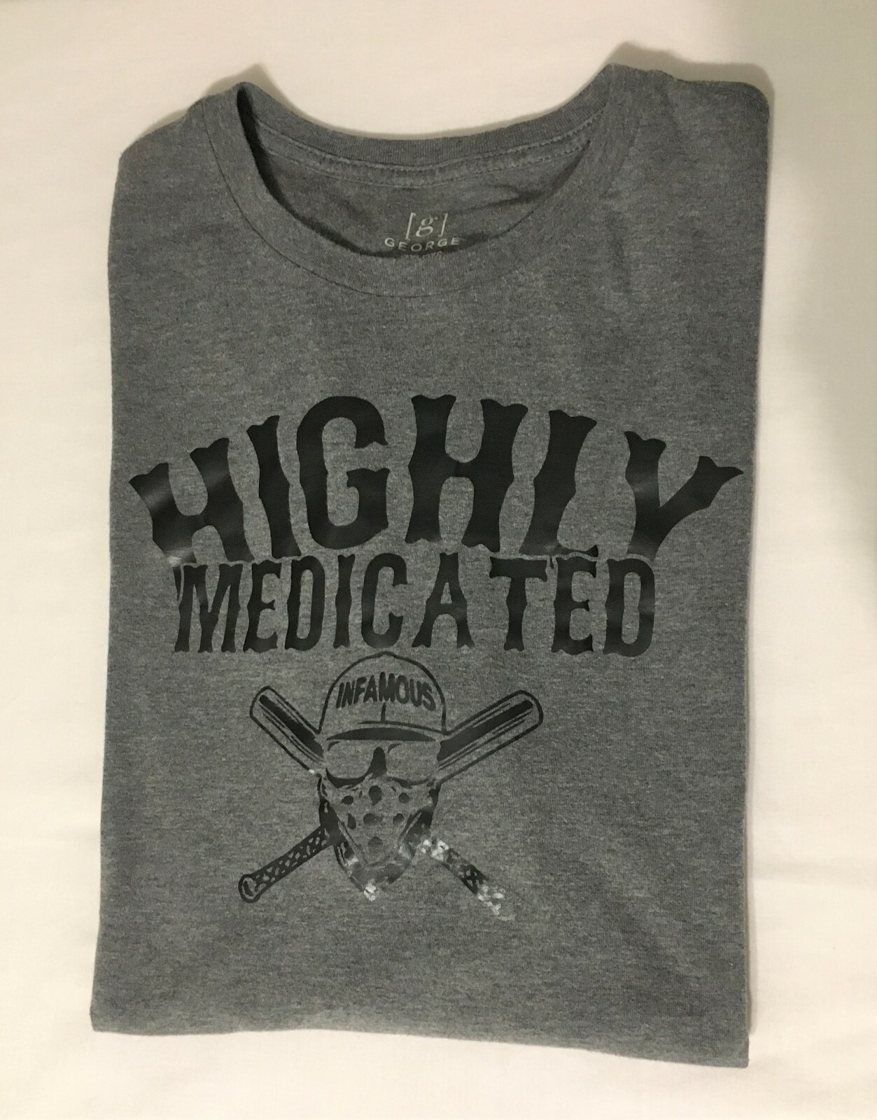 George “Highly Medicated Infamous” Mens Gray Size 2XL T-Shirt Baseball Bats EUC