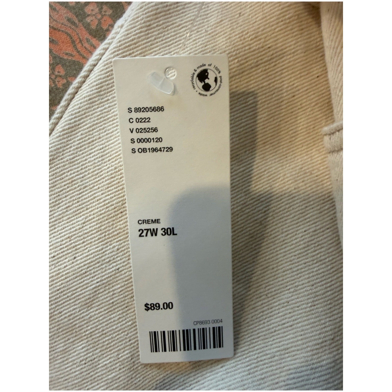 BDG Urban Outfitters Peach Print Utility/Carpenter Jeans Creme Size 27×30