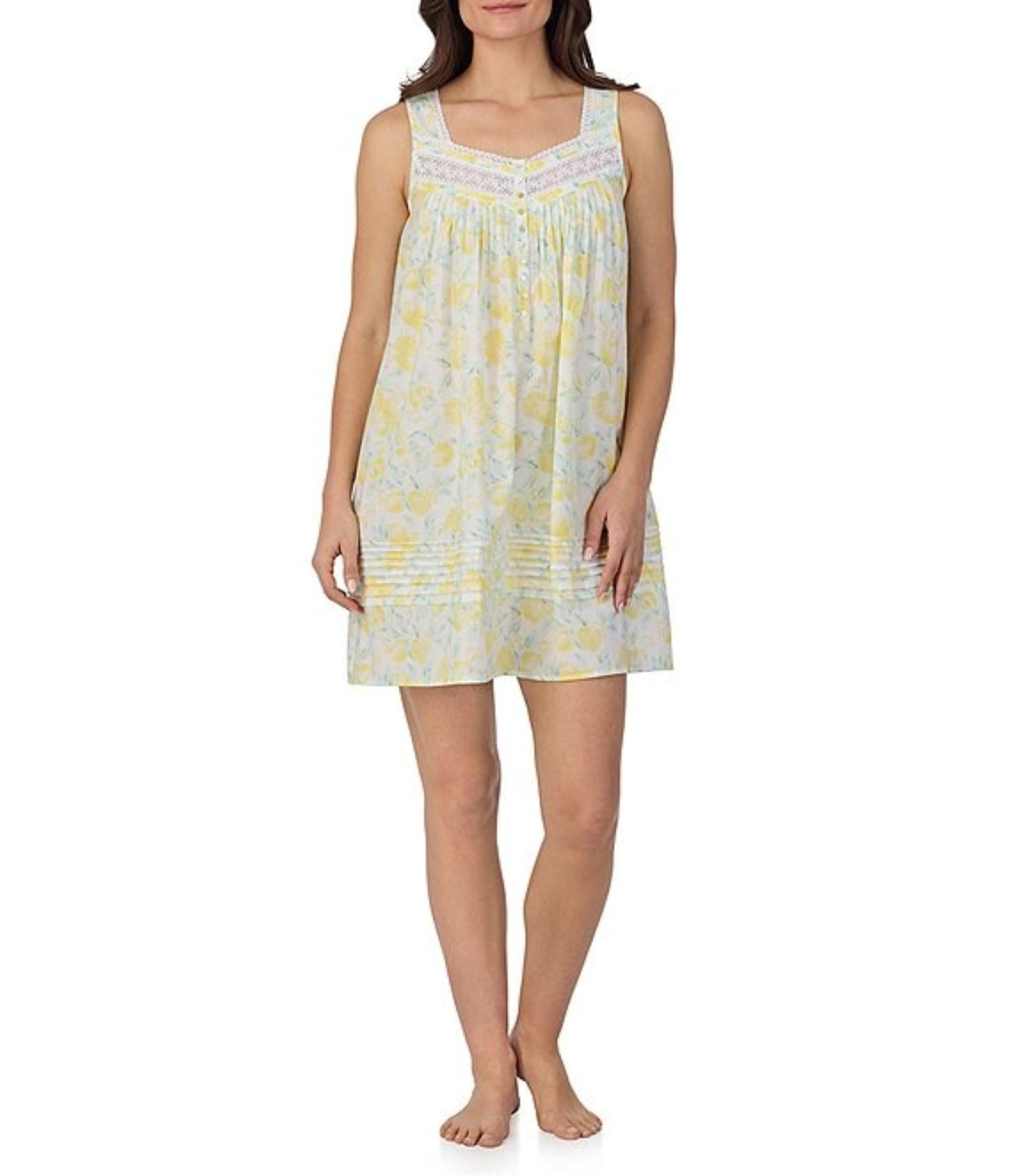 New $68 Eileen West YELLOW 100% Cotton Lawn Sleeveless 38″‘ Nightgown Chemise L