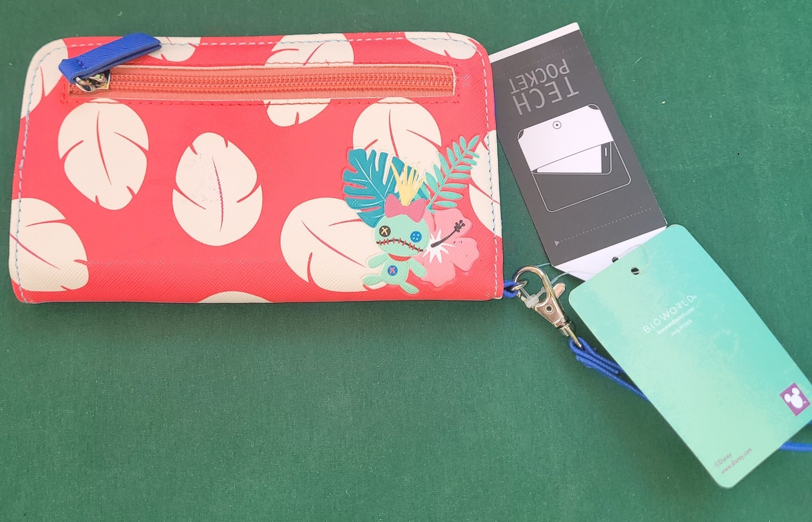 Bioworld The Stitch And Flowers Screen Printed Tech Wallet Wristlet New With Tag