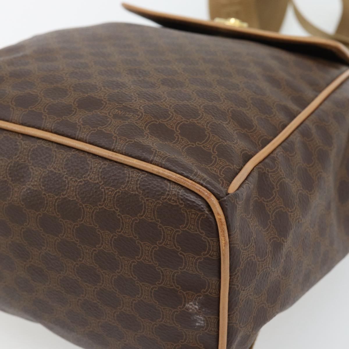CELINE Macadam Canvas Backpack PVC Leather Brown Gold Auth 182528A