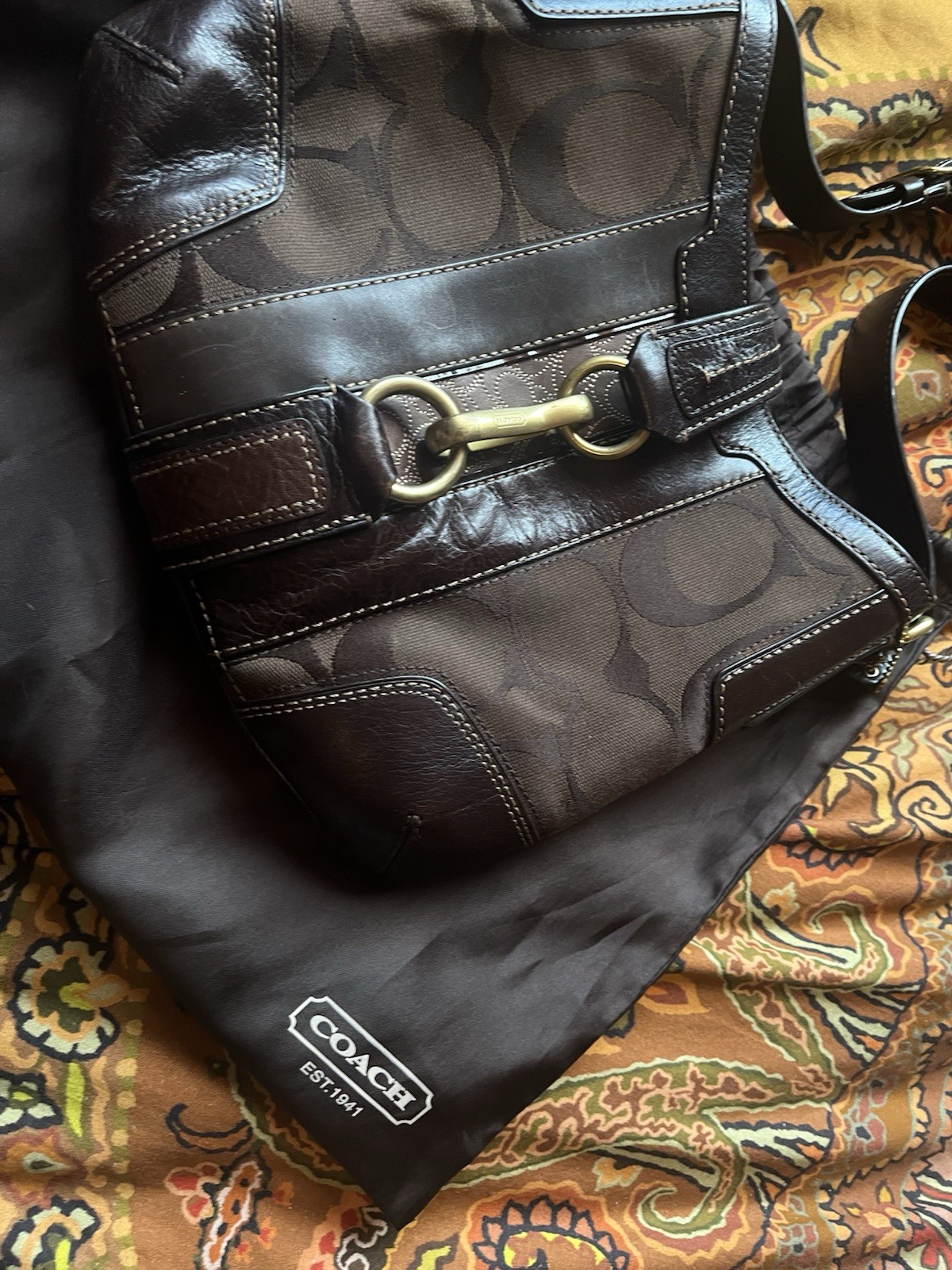 Coach Signature Brown Monogram Shoulder Bag Zip,