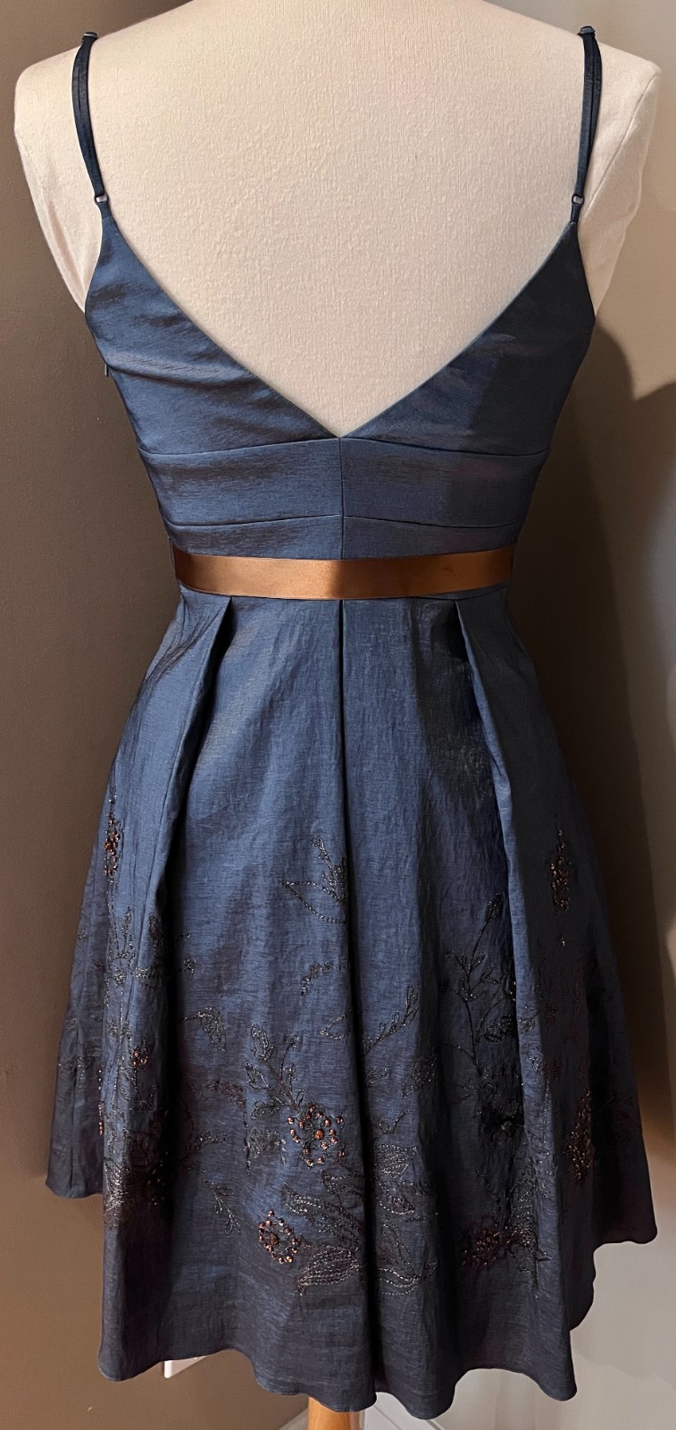 OC by Oleg Cassini-Blue w/ Sparkly Copper Embroidery-Cocktail Dress-Size 4.