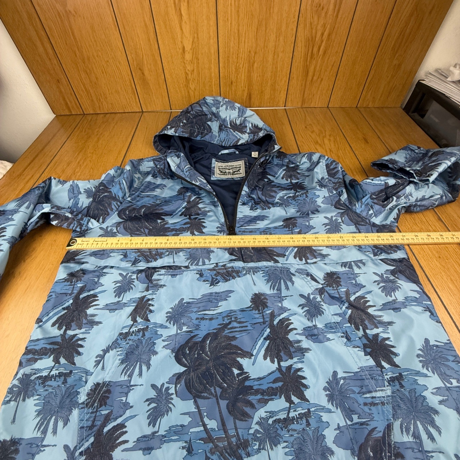 Levi’s Pullover Anorak Jacket Hooded Palm Print Blue XL