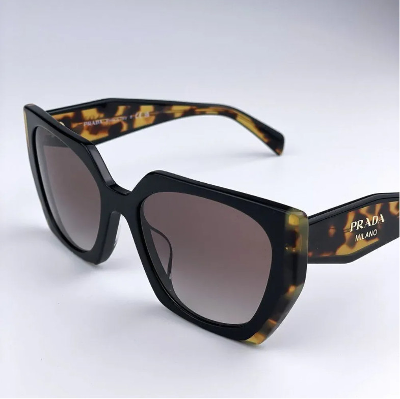 Prada PR 15WS Oversized Square Sunglasses Women Black Tortoiseshell With Box
