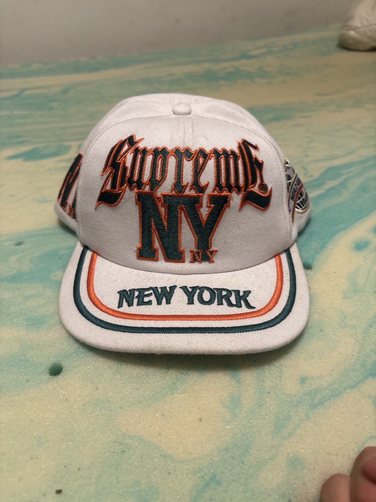 Supreme New York 6-Panel Hat Cap White Green Orange SS25 Embroidered