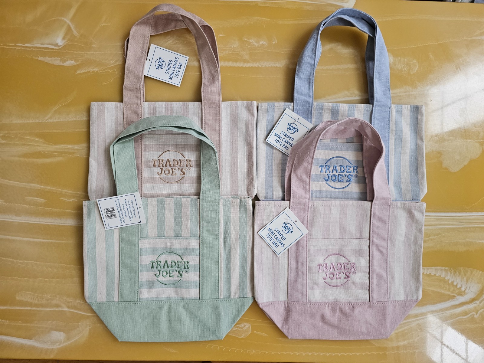 Trader Joe’s Mini Pastel Stripe Canvas Tote Bag/Set oF 4 or 2 or 1 – YOUR CHOICE