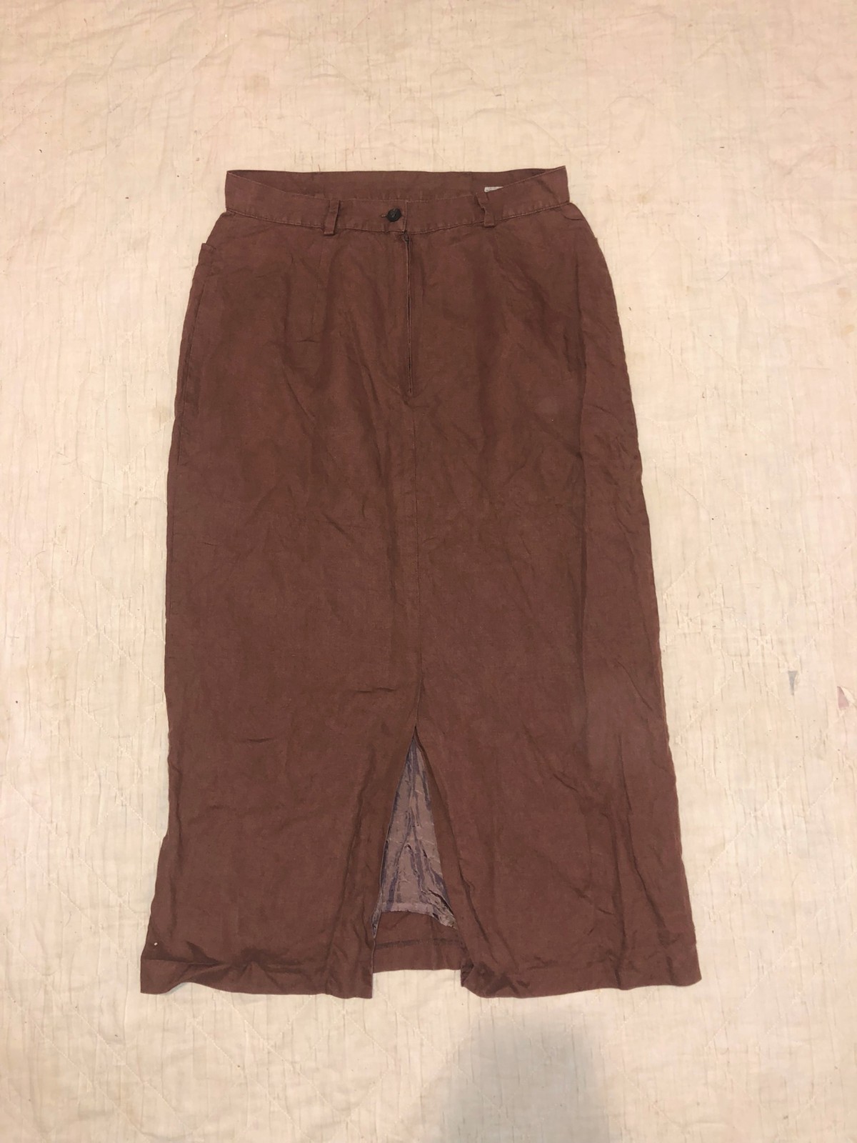 Vintage United Colors of Benetton Italian Brown Linen Midi Skirt Size 46
