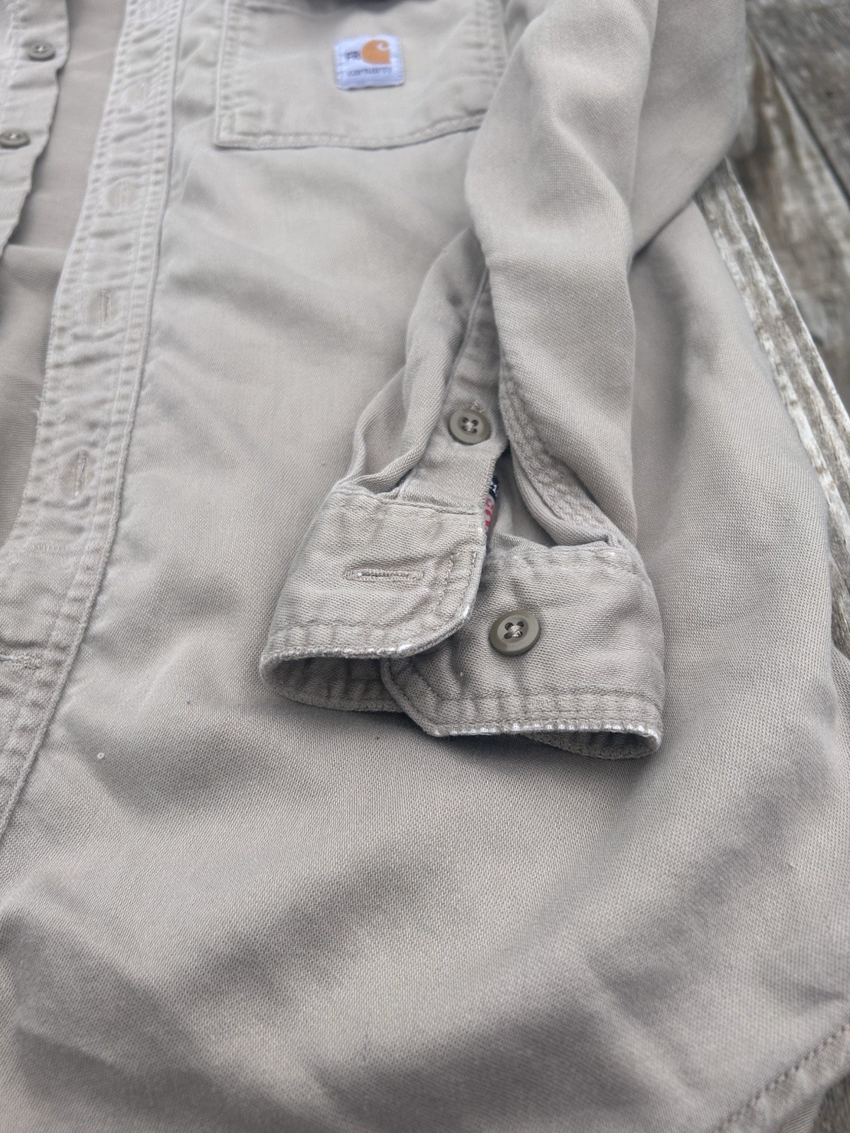 Carhartt FR Flame Resistant Long Sleeve Button-Up Work Shirt, Men’s L Beige