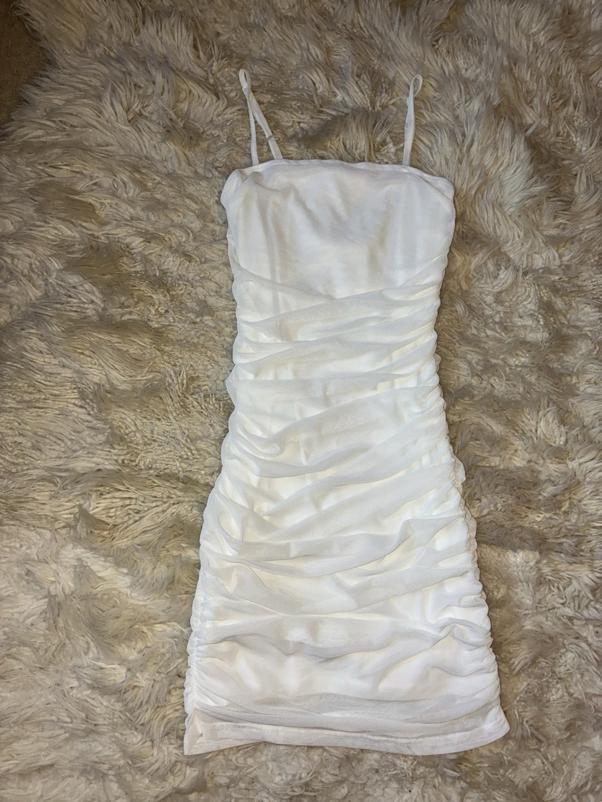 SHEIN Size S White Solid Ruched Satin Bodycon Mini Dress Square Neck