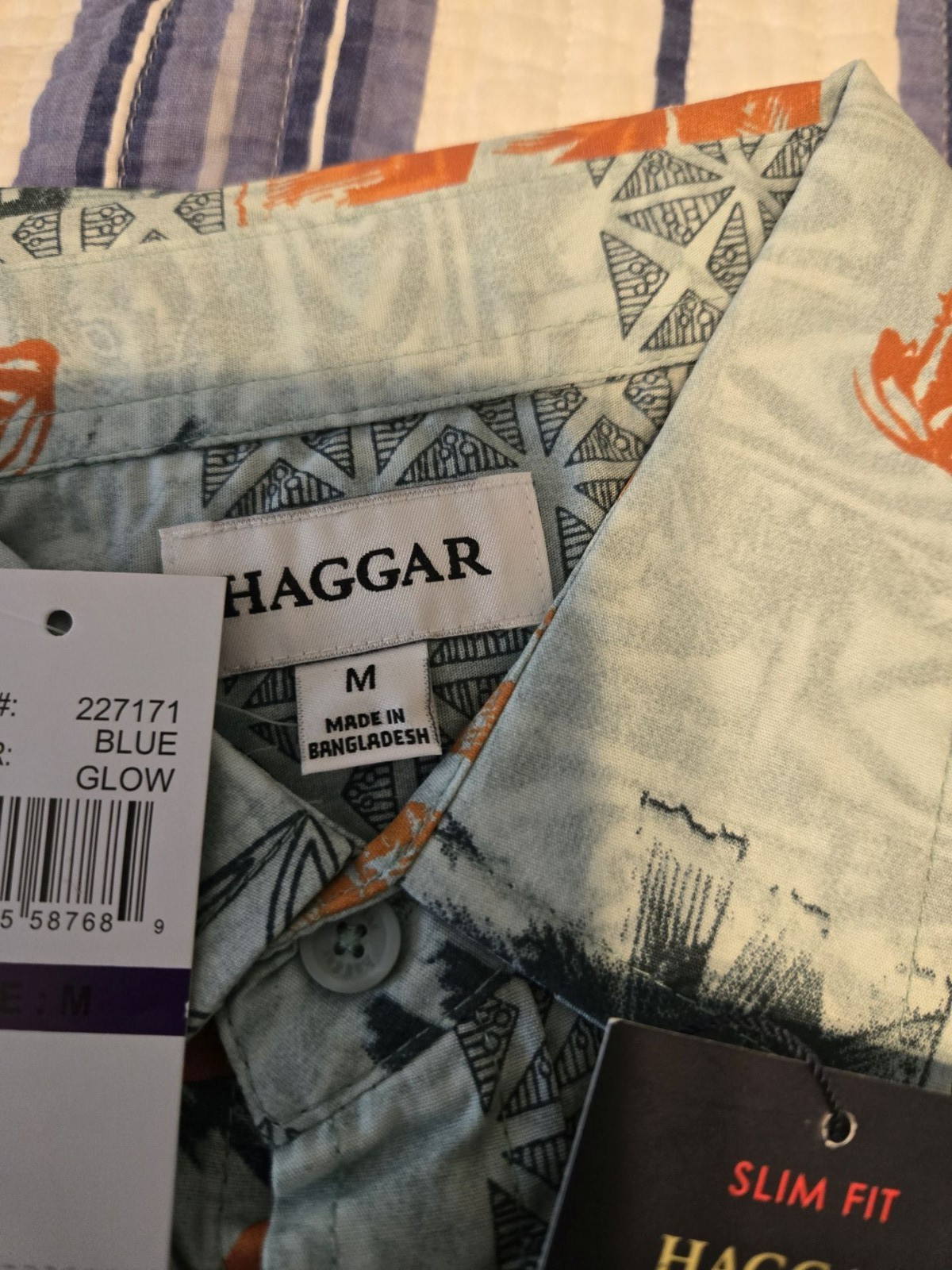 NEW Haggar Blue Glow Hawaiian Tuckless Button Front Short Sleeve Shirt – Size M