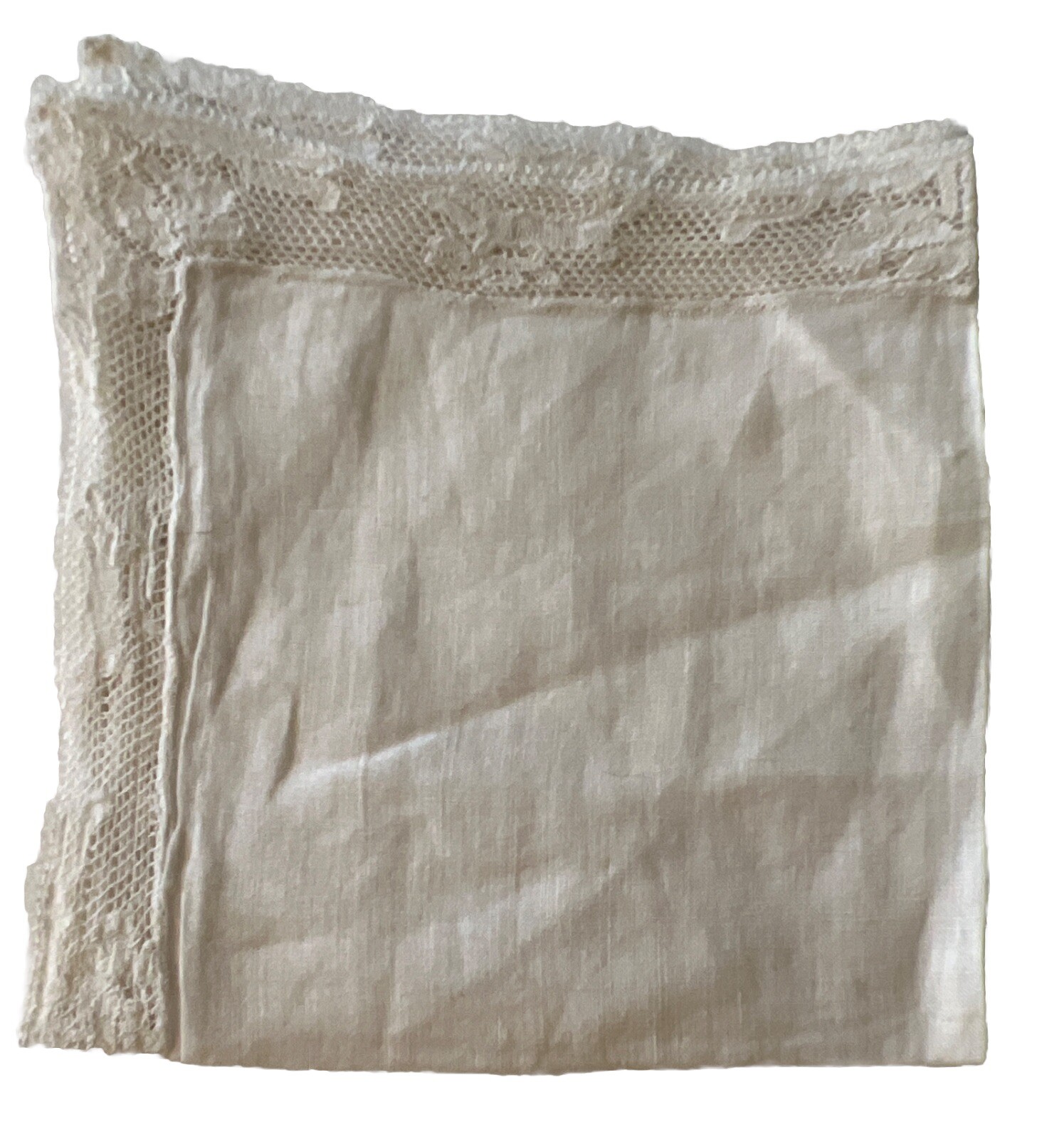 Antique Dog Design Hand Made Fine Linen & Lace Handkerchief 9 Inch Unique