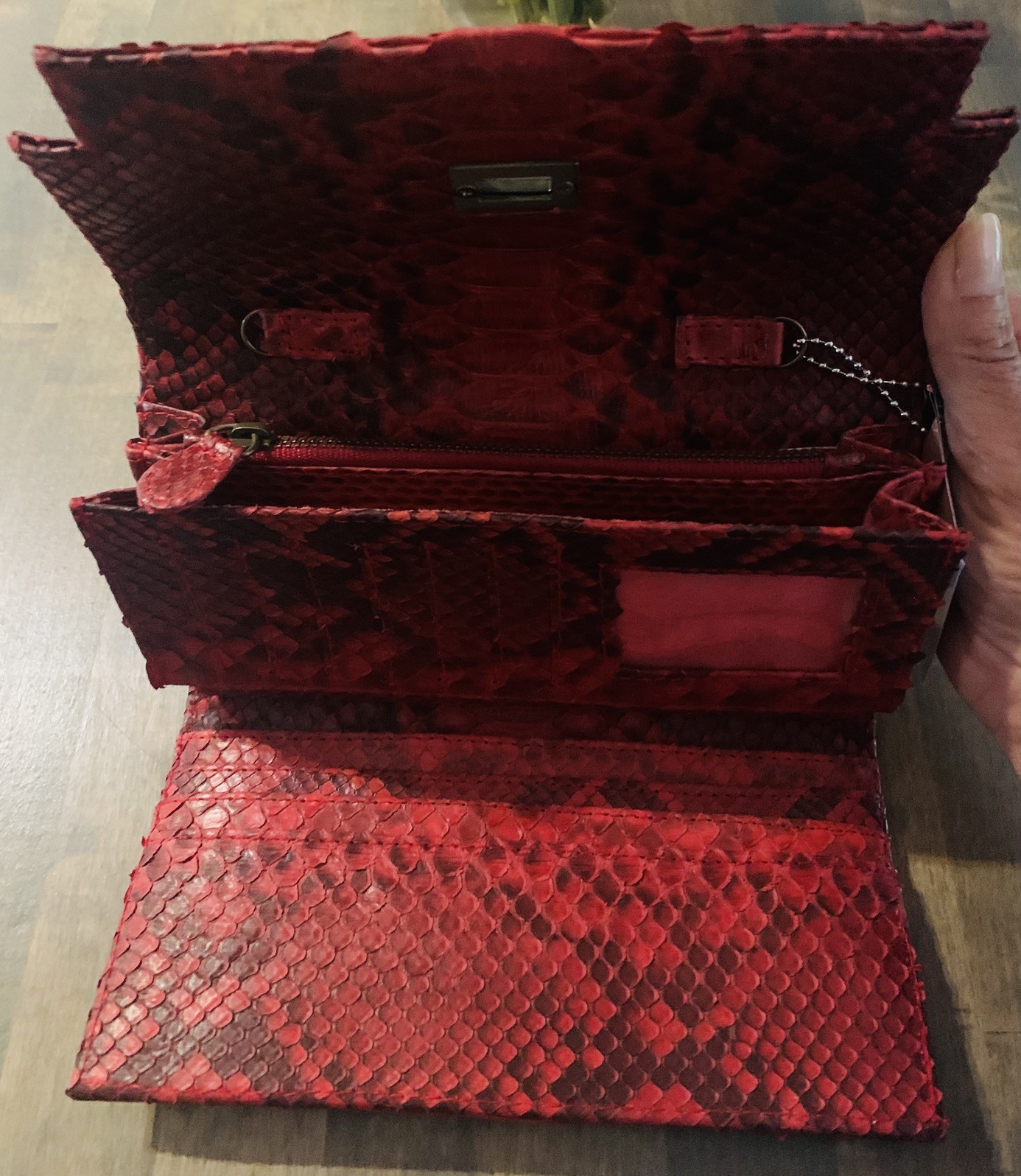 Grand Pelle Handmade 100% Genuine Python Leather Wallet-Red – NWT