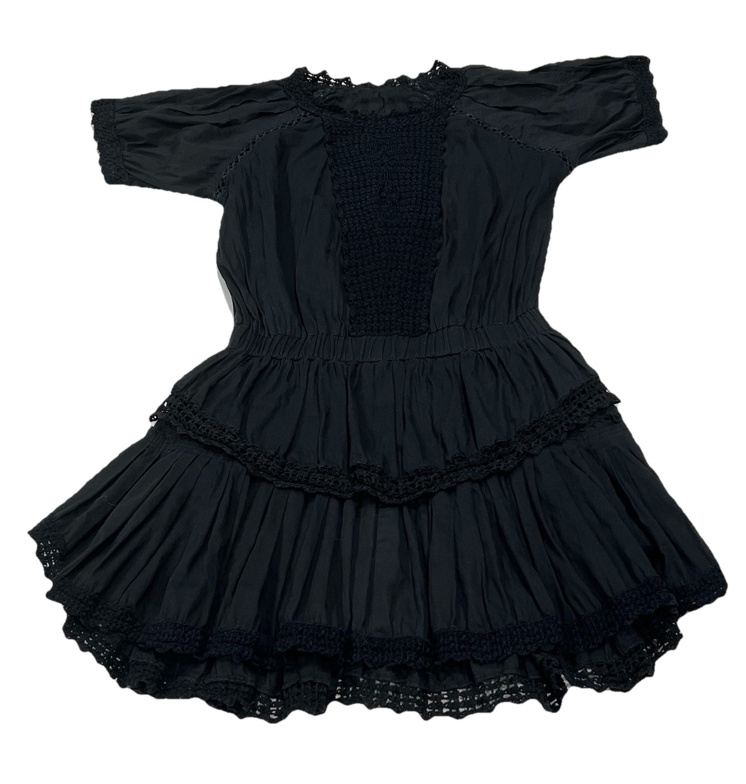 LoveShackFancy Carla Dress Size 0 Black Crochet Front Mini Ruffle Tiered