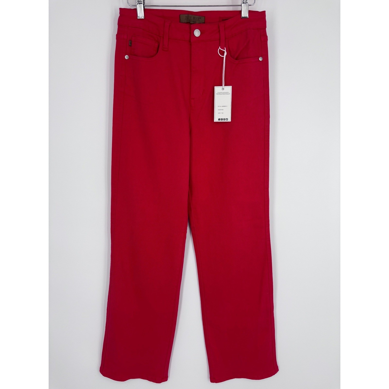 Judy Blue 90’s High Rise Straight Jeans Womens 7/28 Red Stretch Garment Dyed NEW