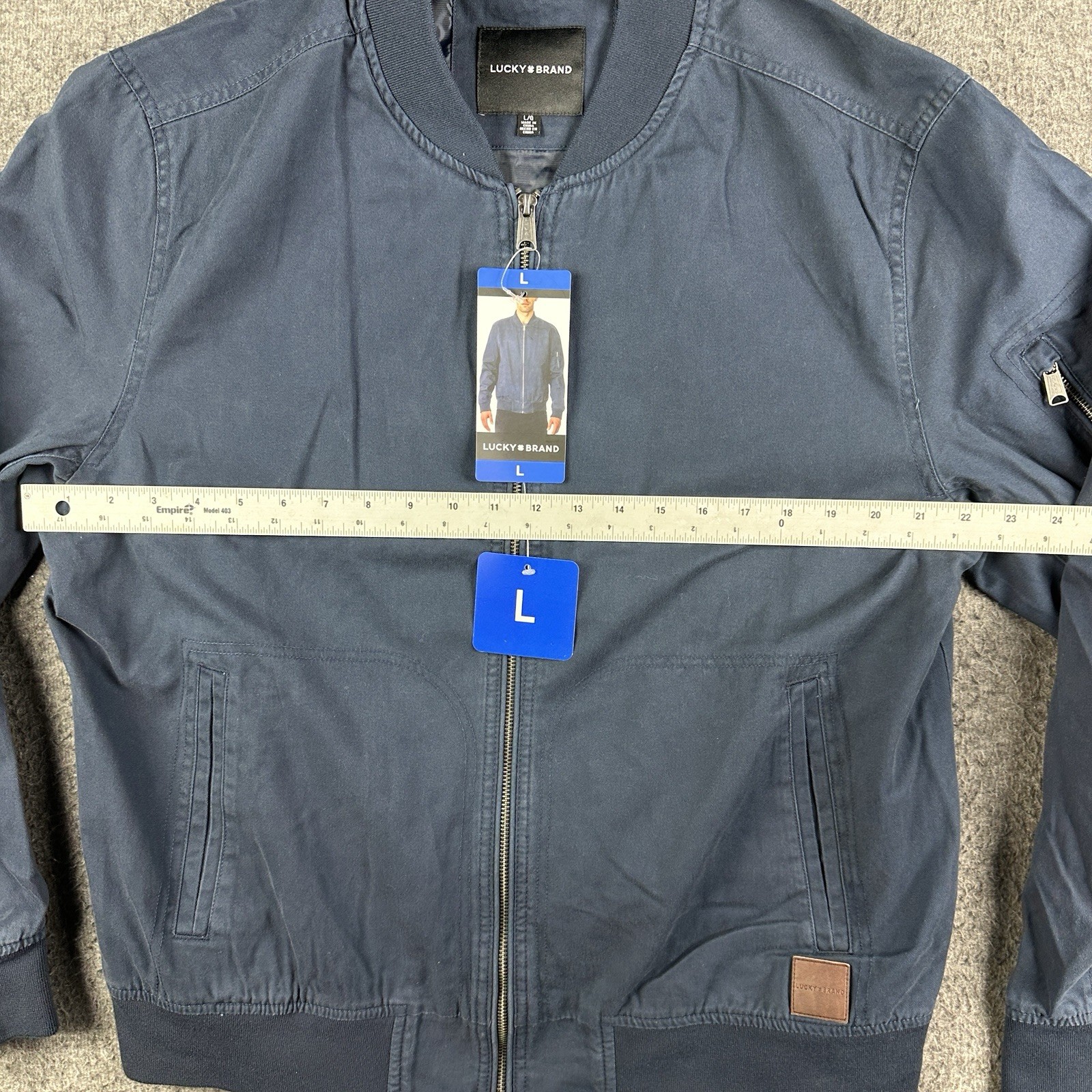 Lucky Brand Mens LARGE Full Zip Bomber Jacket Blue – NEW Coat 5 Pockets Cotton