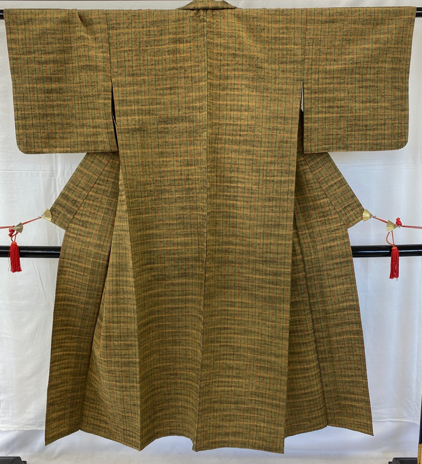 Japanese Vintage Kimono Silk Brown No Lining Tumugi Traditional Length 54 in