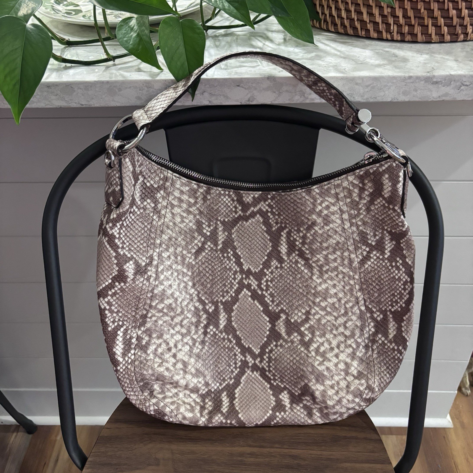 NWT Michael Kors Fulton Medium Top Zip Shoulder Bag, python leather exterior