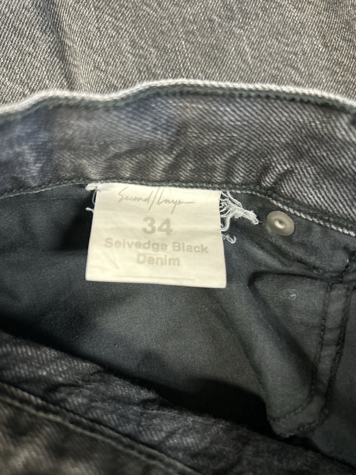 Second/Layer Frayed Hem Selvedge Denim Men’s Jeans 34 x 25 Black Washed