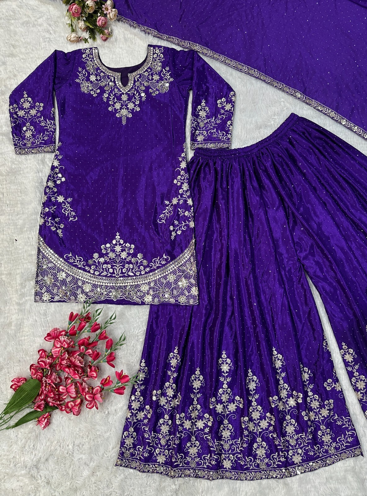 Indian Party Wear Chinon Silk With Embroidery Designer Salwar Kameez Dupatta