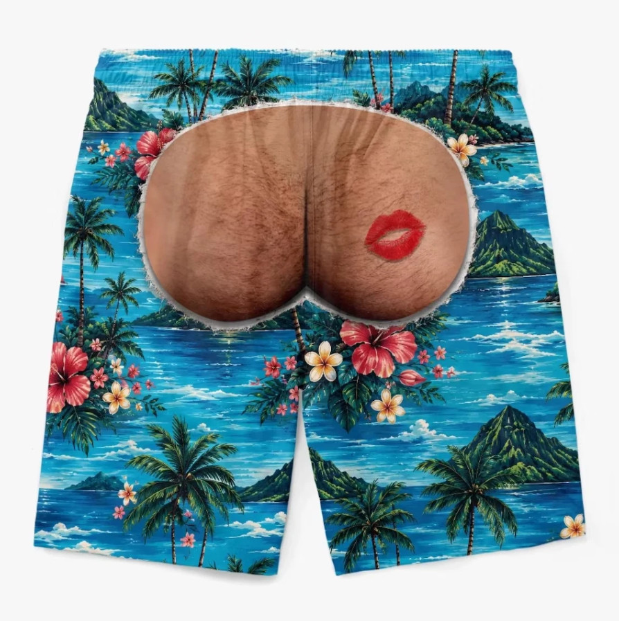 Funny Men’s Swim Trunks, Custom Fake Underwear Beach Shorts Size S-5XL
