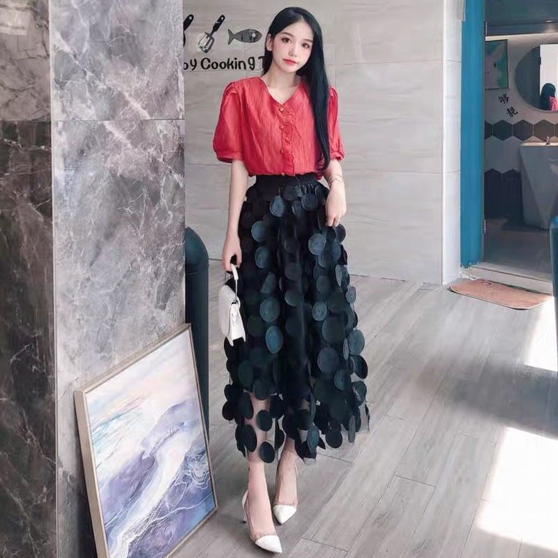 Mesh Long Skirts Fashion Elastic High Waist Tulle Skirt Casual A-Line Skirt