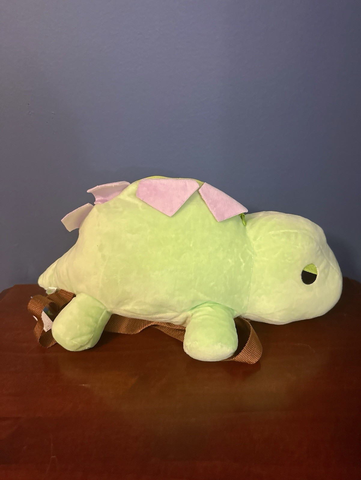 NWT Angry Green Stegosaurus 11.8” Plush Dragon Dinosaur Backpack Round1
