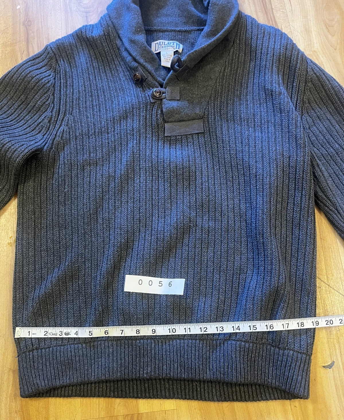 Duluth Trading Co Sweater Men L Blue Wool Blend Brigadier Shawl Collar Fisherman