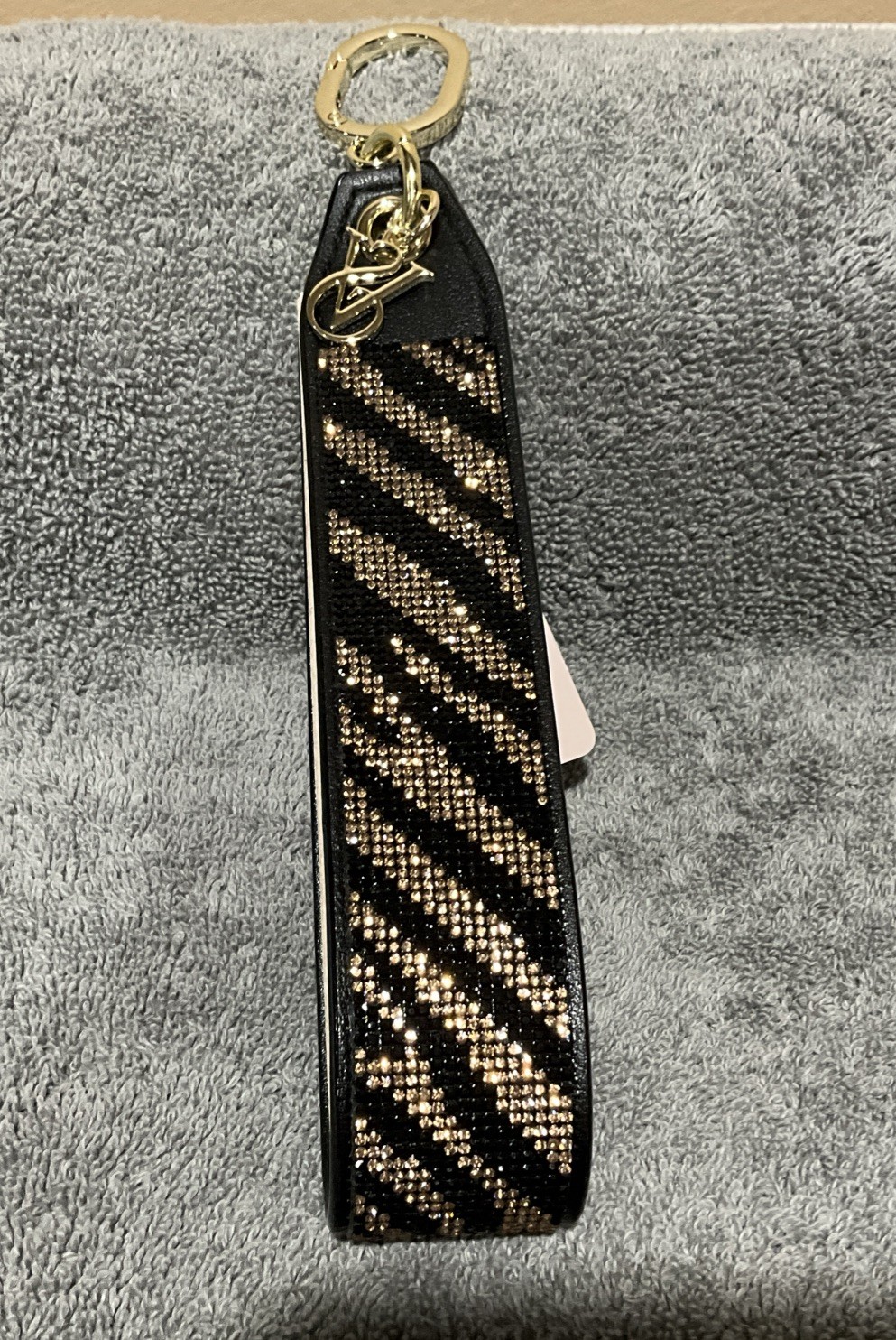 NWT Victoria’s Secret Bling / Rhinestone Black Zebra Wristlet Strap Keychain