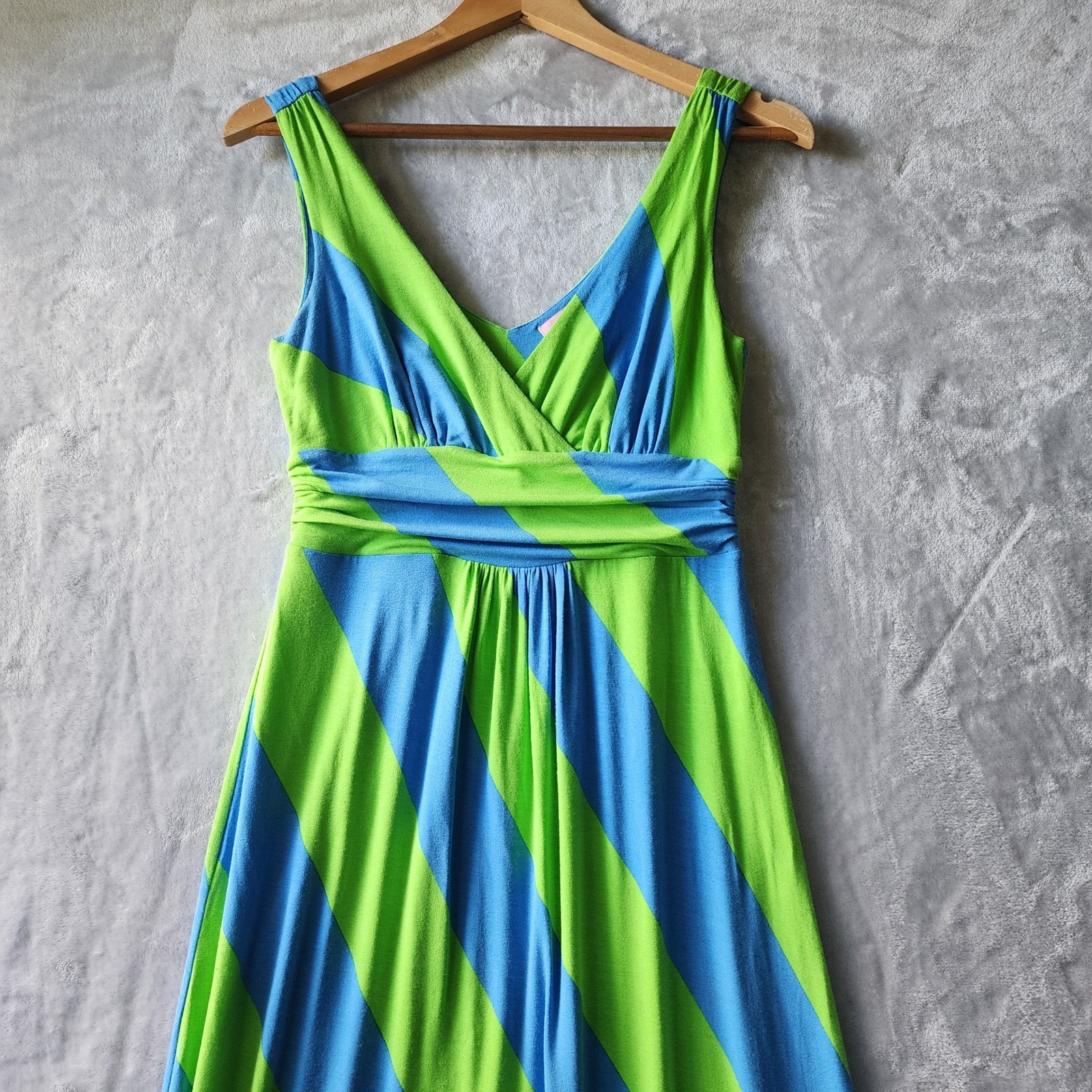 Lilly Pulitzer Maxi Dress Size Small Blue Lime Green Diagonal Striped Resort