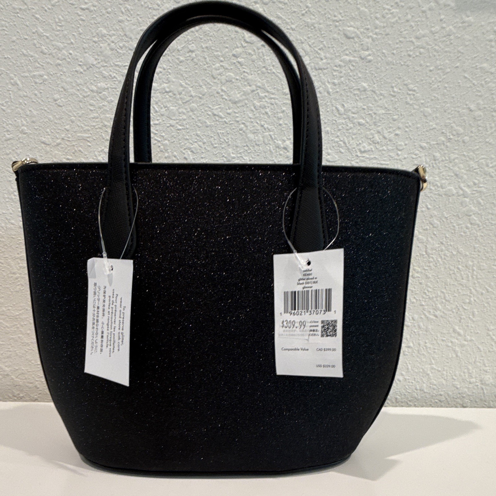 kate spade new york Black Glitter Small Satchel Top Handle Zip Detachable Strap