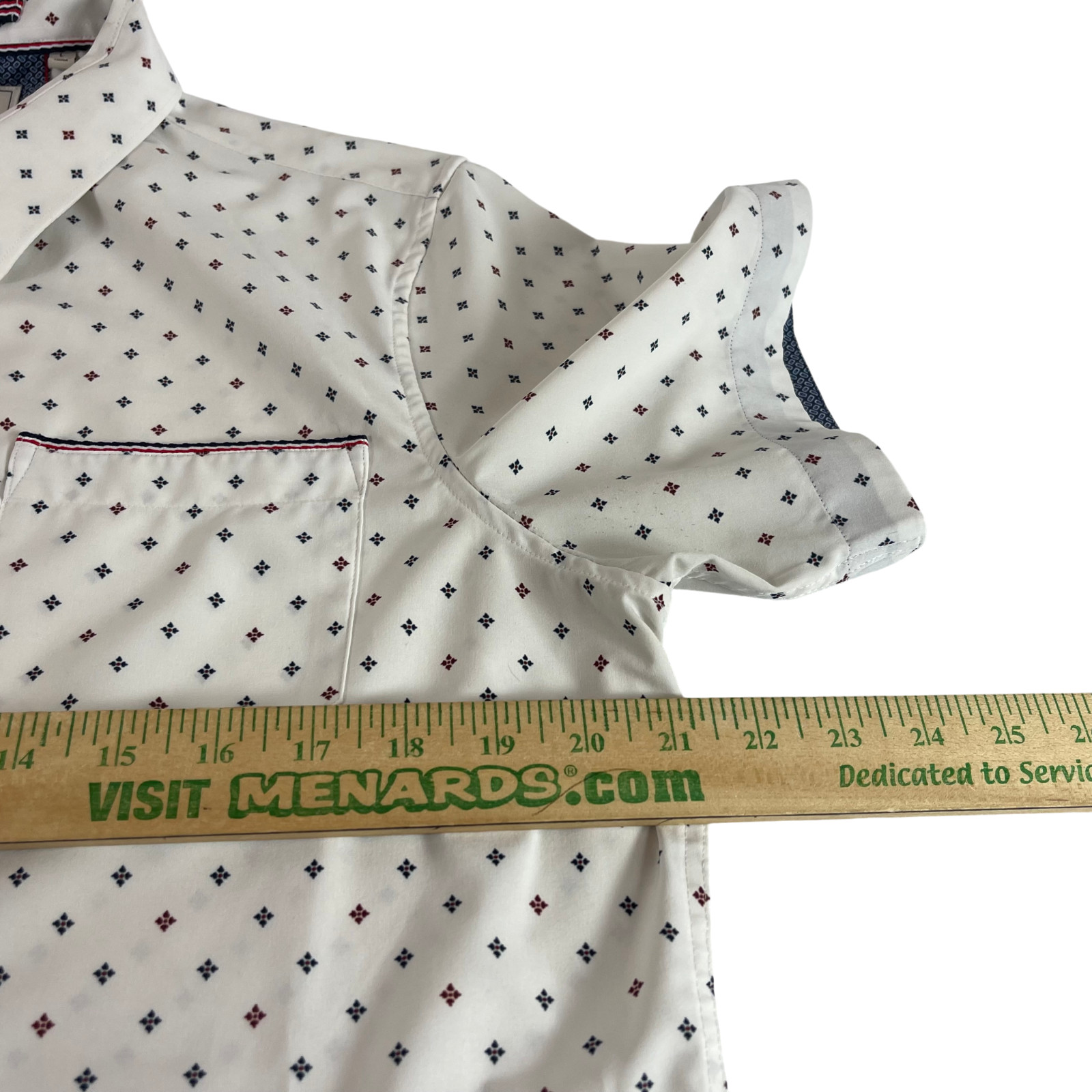 7 Diamonds 4 Way Stretch Button Front Shirt Mens Large White Dot Pocket