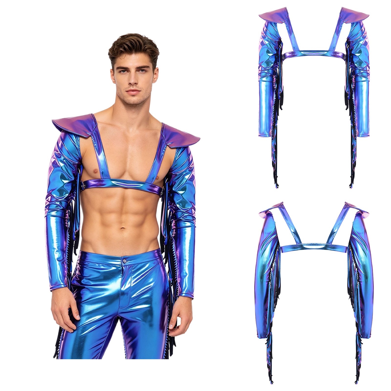 Men Chest Harness Parade Shouder Armor Christmas Crop Top Carnivals Metallic