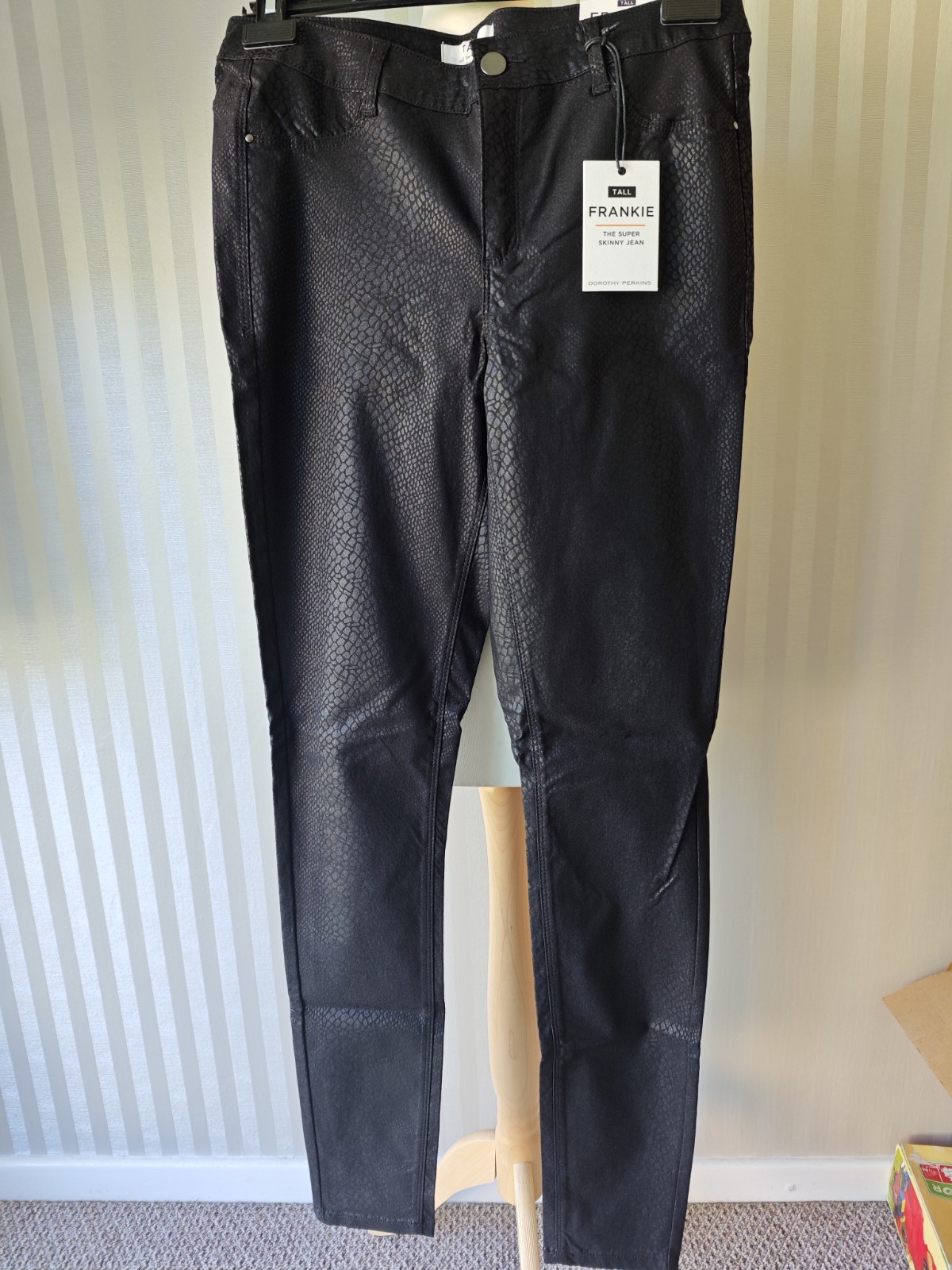 Dorothy Perkins Frankie Super Skinny Tall Snake Print Coated Jeans UK 12