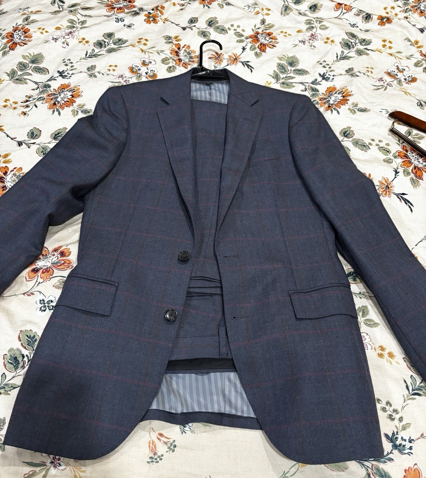 J.CREW Ludlow Slim 2-Piece Blue Plaid Worsted Wool Suit 36R 28×32