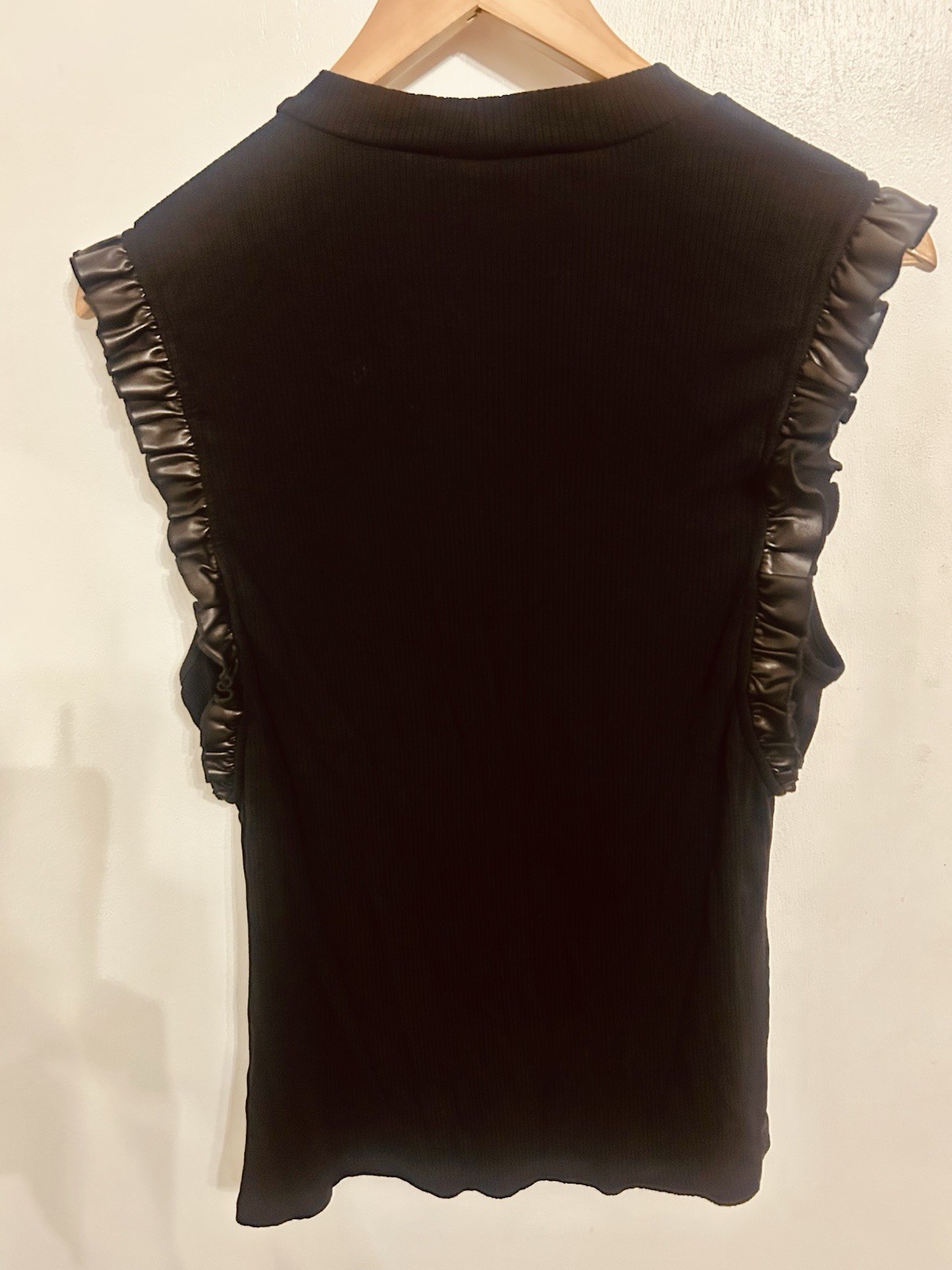 Sundays In Brooklyn Black High Neck Tank With Ruffled Detailing On Sleeves