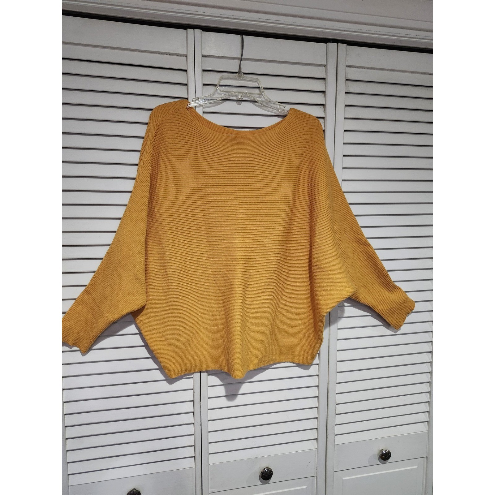 Philosophy Woman Mustard Yellow Ribbed Batwing Dolman Sleeve Sweater 1X