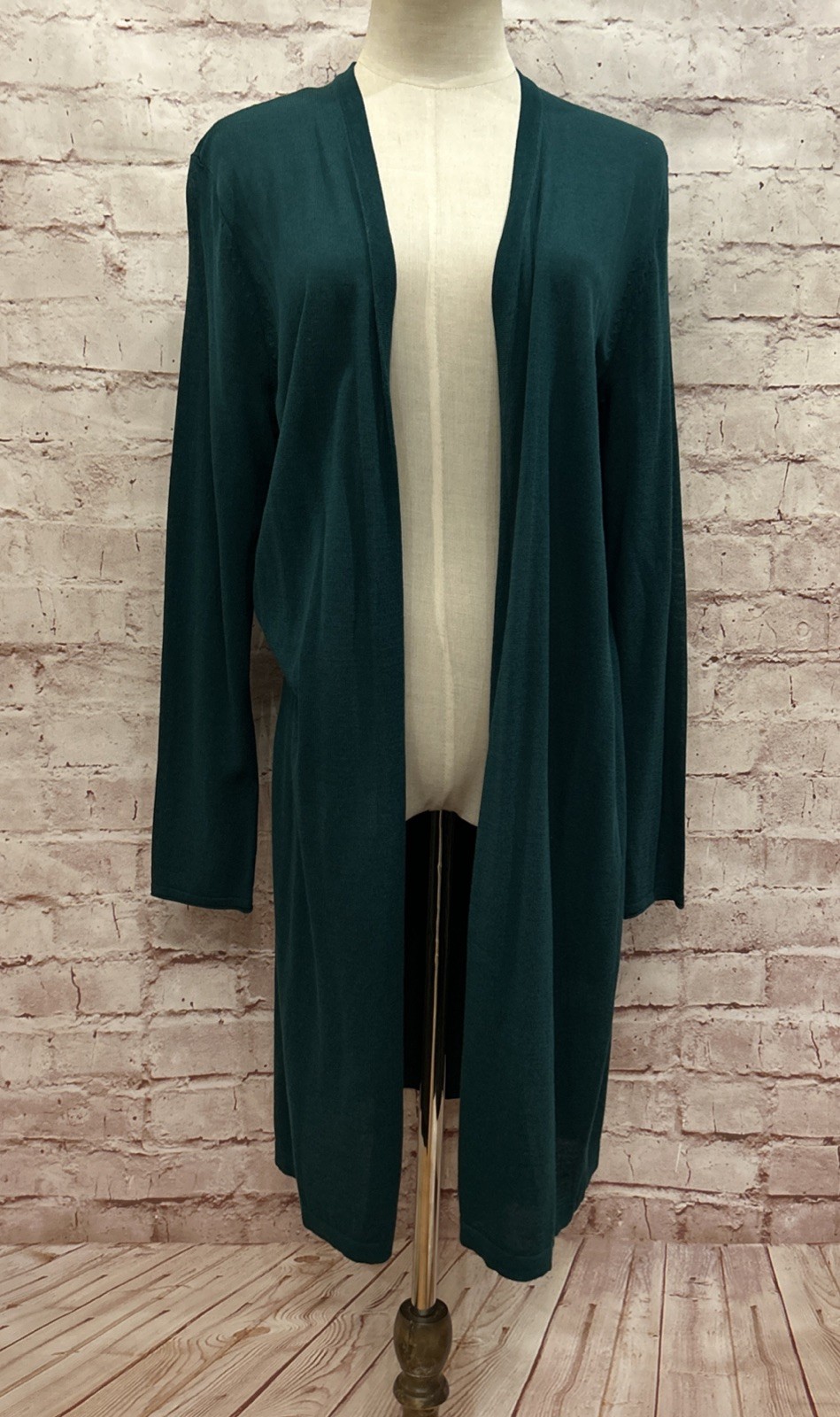 J Jill Wearever Collection Petite MP Open Front Long Cardigan Emerald Green NEW