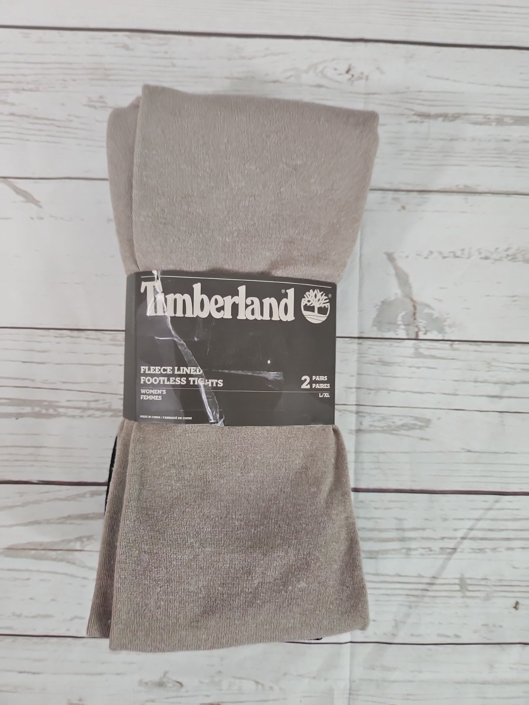 Timberland Womens Size L/XL Fleece Lined Footless Tights 2 Pairs Tan Black