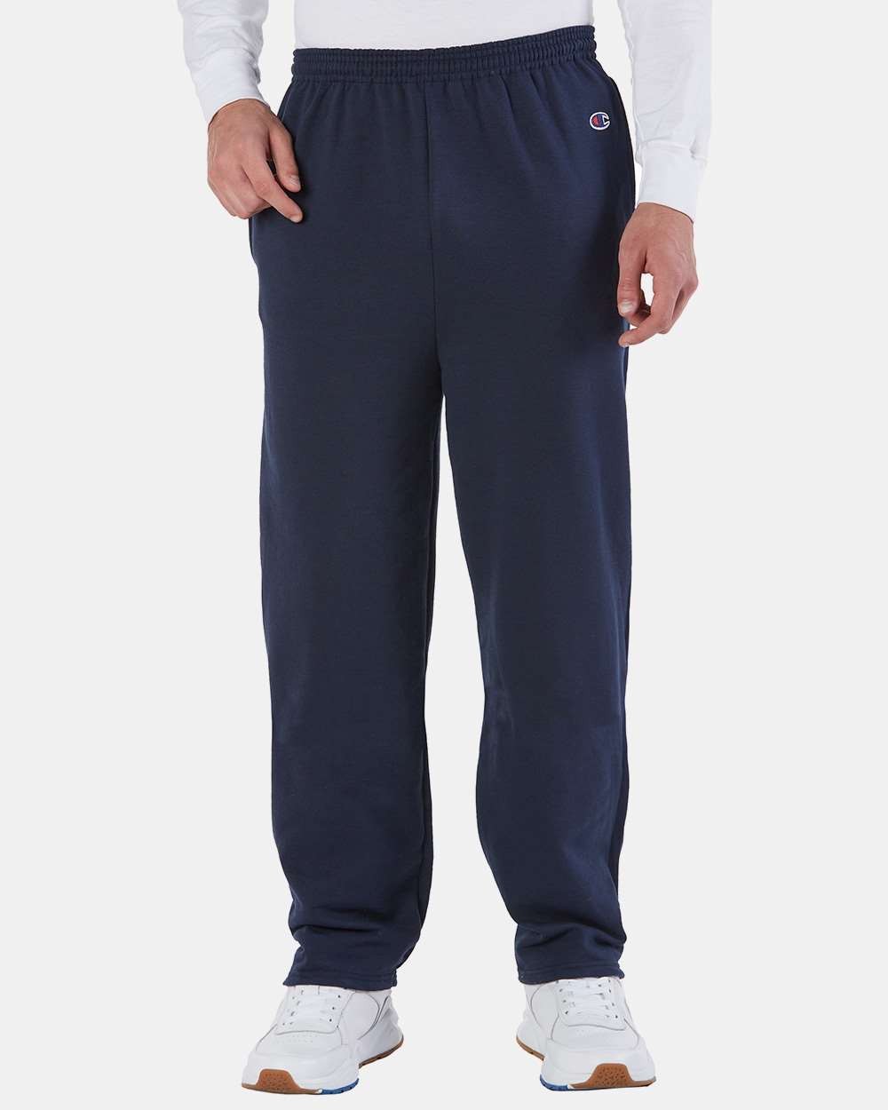 🔥 Champion Men’s Powerblend Open-Bottom Sweatpants with Pockets P800 Navy Med