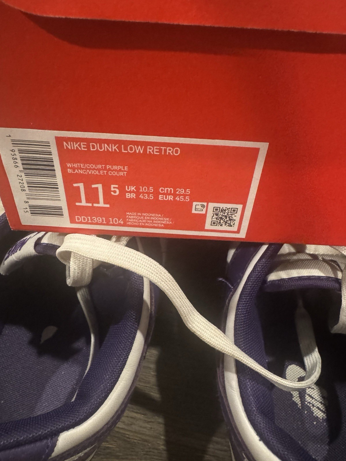 Mens’s size 11.5 Nike Dunk Low Championship Court Purple