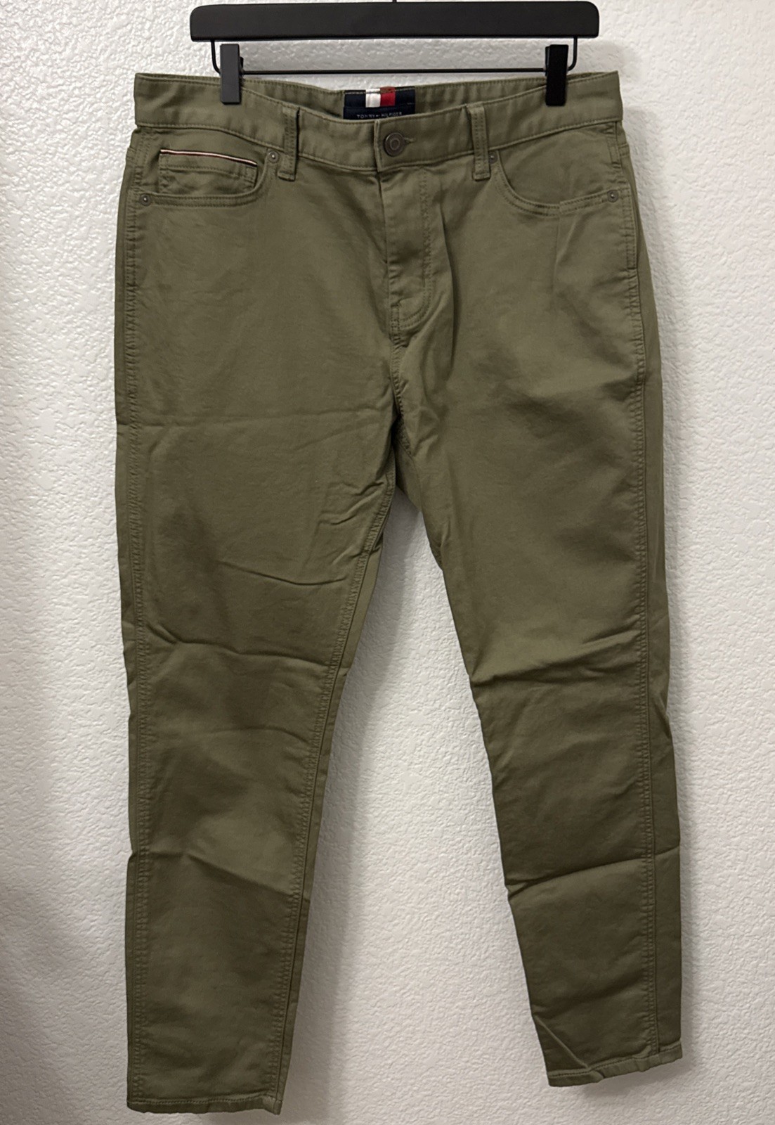 Tommy Hilfiger THFlex Men’s Olive Green Chino Size 34×32 Stretch Straight Slim