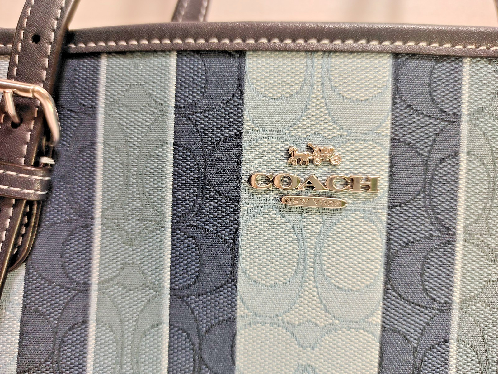 COACH Mollie Tote Bag Midnight Multi Signature Jacquard Stripes C8415 Mint New