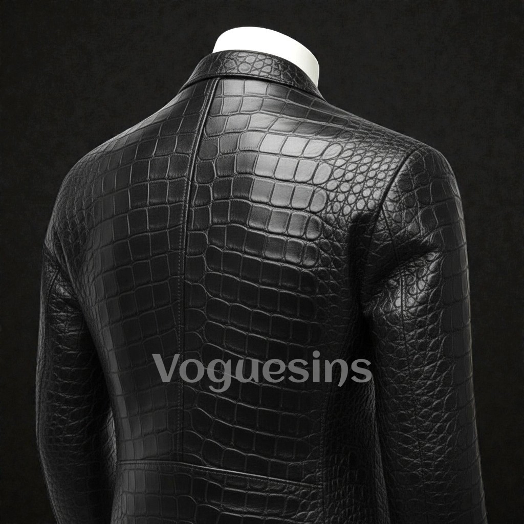 Men’s Black Leather Jacket Crocodile Embossed Pattern Alligator Leather Jacket